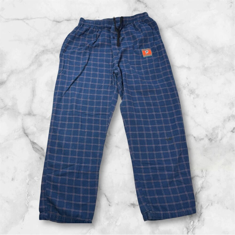 Vintage Logo Miami Dolphins Mens Large NFL Plaid Pajama Pants Blue